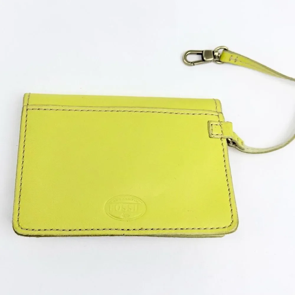 Fossil AUSTIN Yellow Cowhide Leather Turnkey Clasp Mini Wristlet Wallet